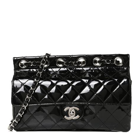 Chanel Patent Quilted Jumbo Diagonal CC Flap Black